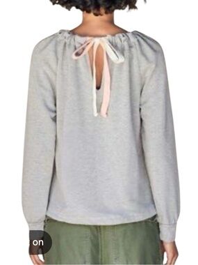 Sundry Tie Back Sweatshirt Top Pink White Ribbon Gathered Neck Women 3 / L NWT
